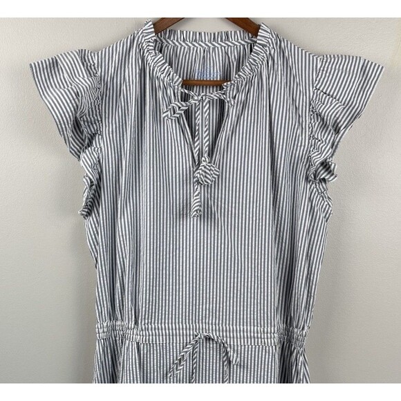 Vineyard Vines Women L Harbor Flutter Seersucker Tunic Dress Gray Striped Cinch - Picture 1 of 10